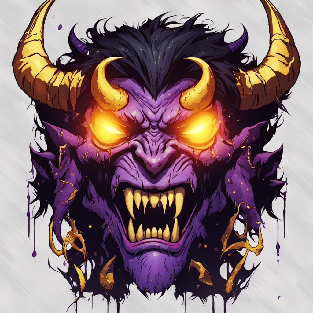 Demon with Purple Horns and Golden Halo Portrait