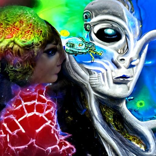 AI Characters Meet an Alien in Astral Illustration