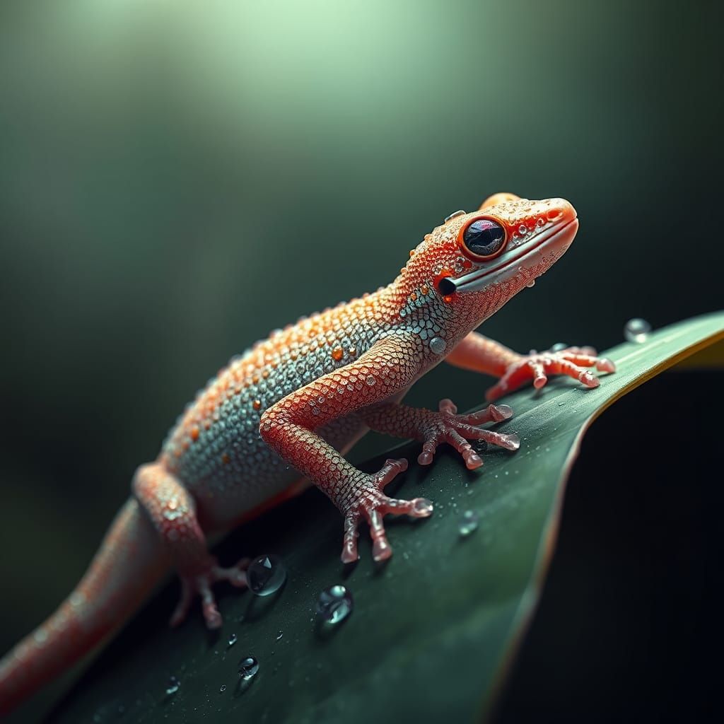 Gecko's Hydrophobic Skin in Futuristic Illustration Style