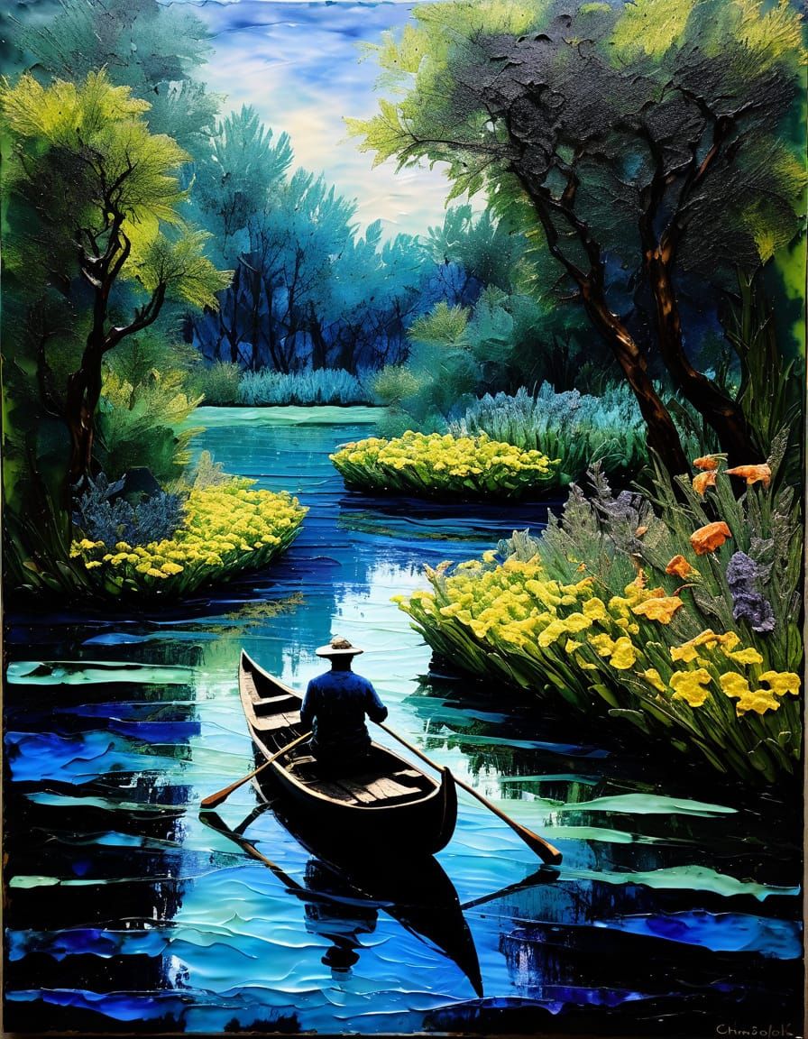 Botanical Gondolier in Encaustic Impasto Style