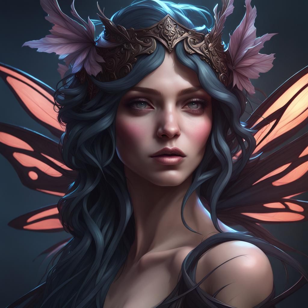 Dark Fairy Portrait in Hyperdetailed Style