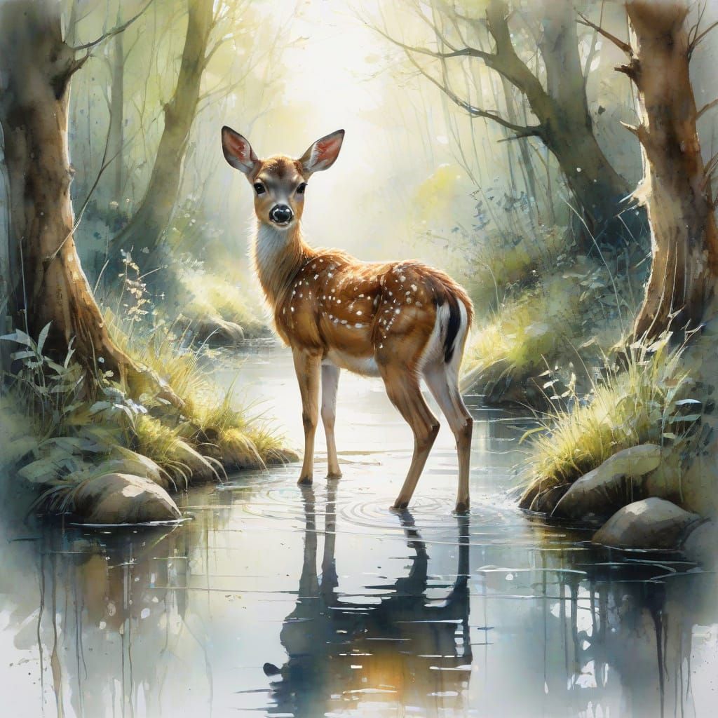 Vibrant Forest Scene in Watercolour Style