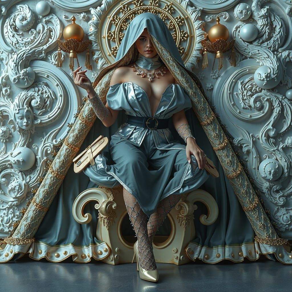 Elegant Woman in Luxurious Surreal Psychedelic Environment