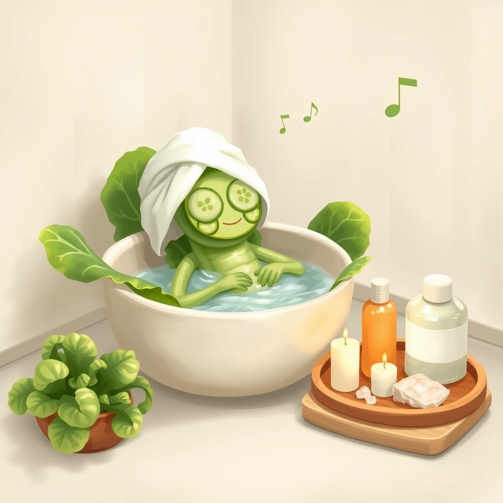 Lettuce Leaf Spa Day: A Humorous Digital Illustration