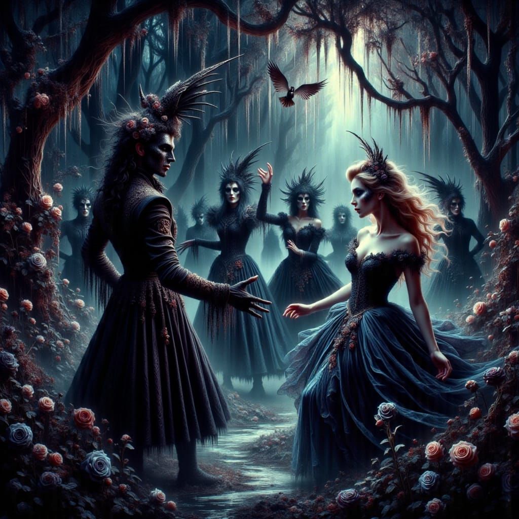 Bioluminescent Masquerade Ball in Art Nouveau Style