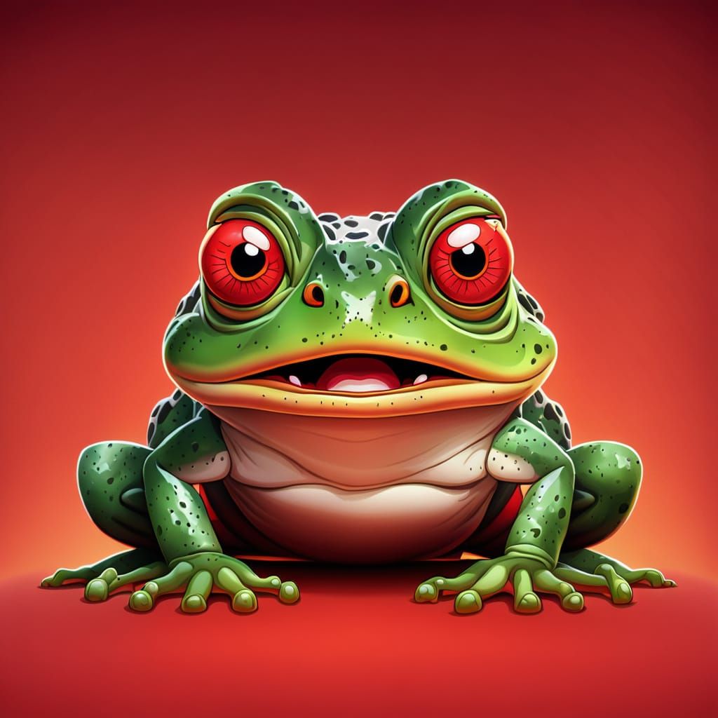 Angry Cartoon Frog on Red Background