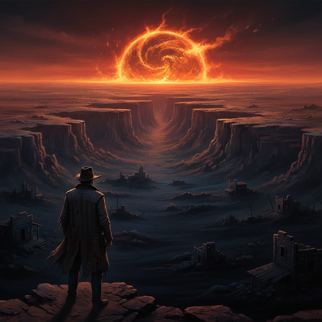 Lone Cowboy at Canyon's Edge: Matte Painting