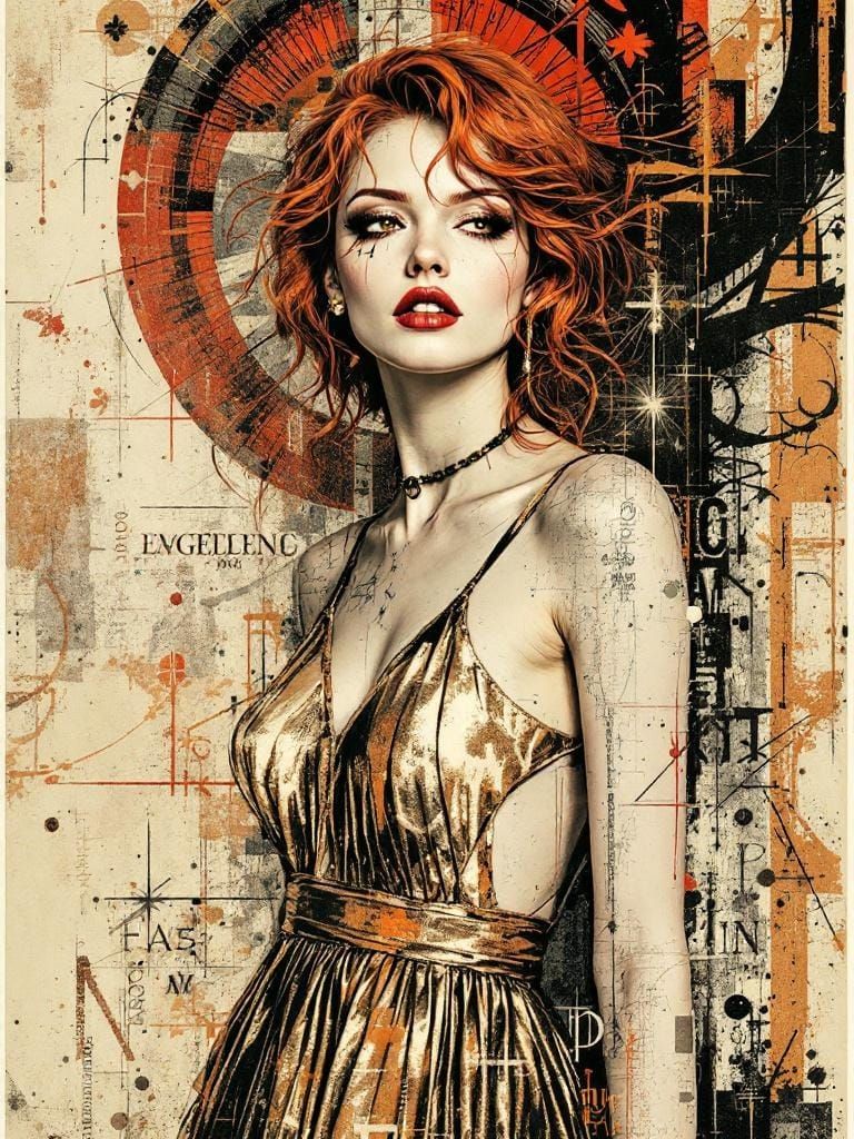 Redhead in Bronze Dress, Graphic Art Fusion