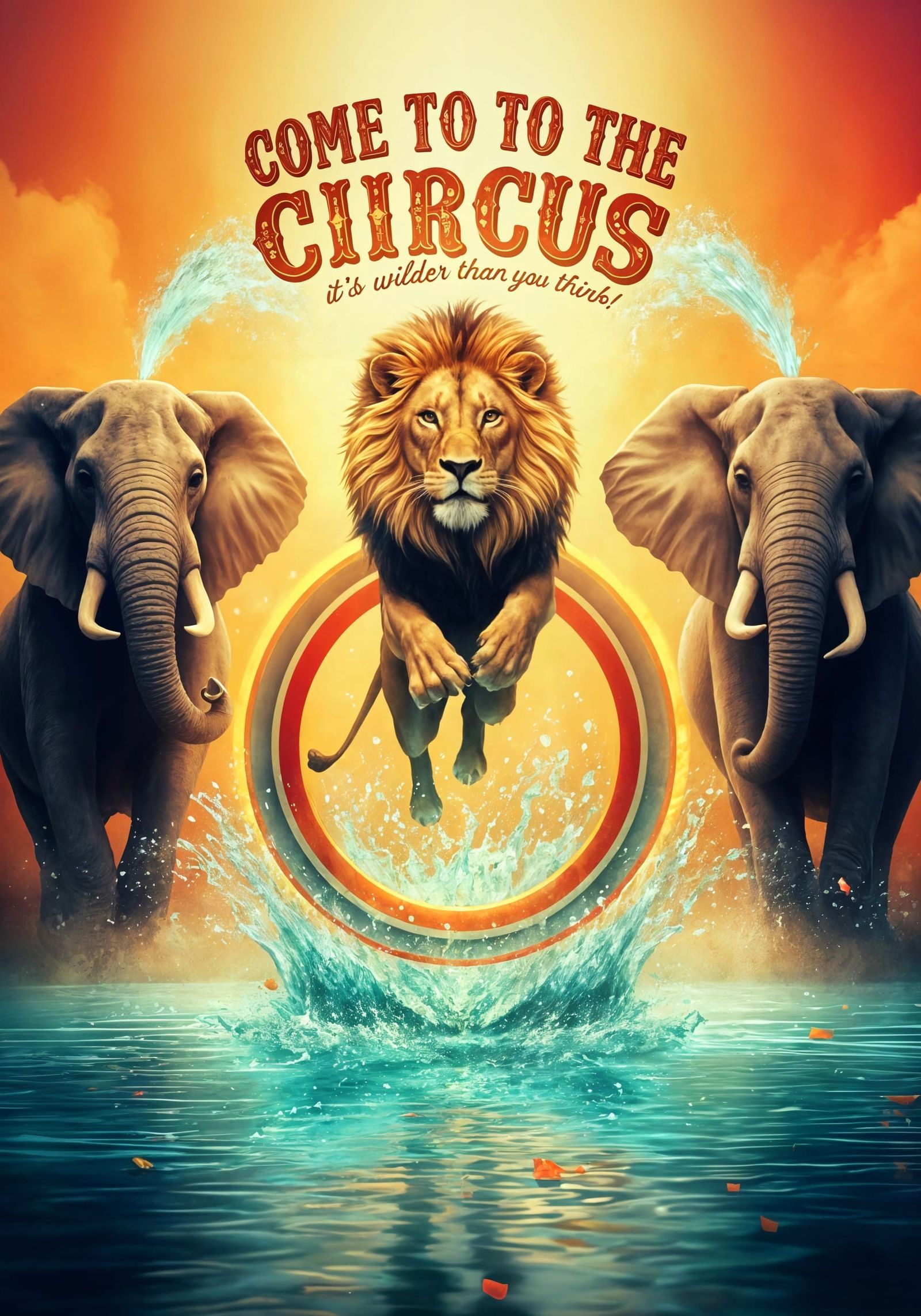 Lion Leaps Through Fire: Epic Circus Poster