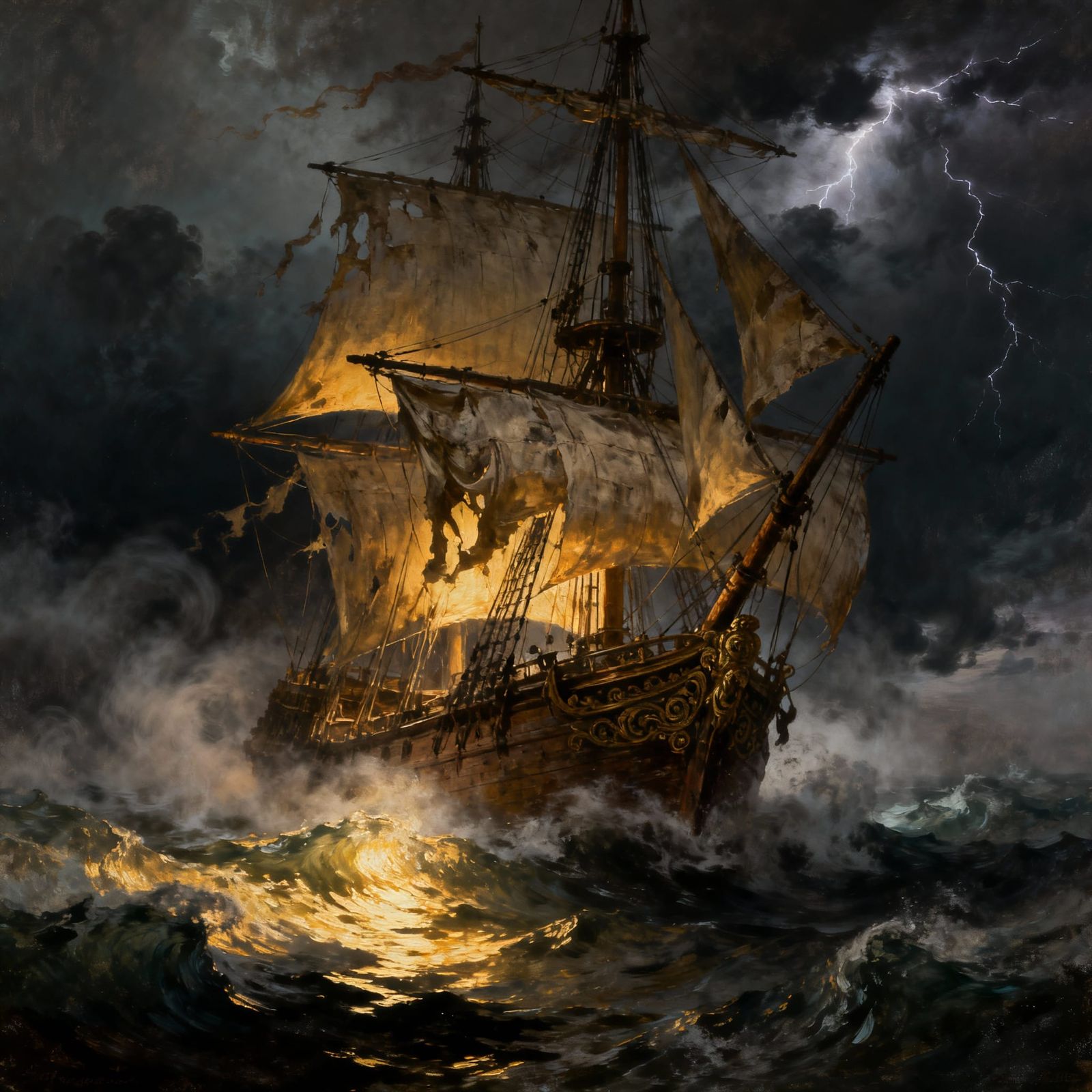 Solitary Sailboat on Stormy Seas, Digital Painting