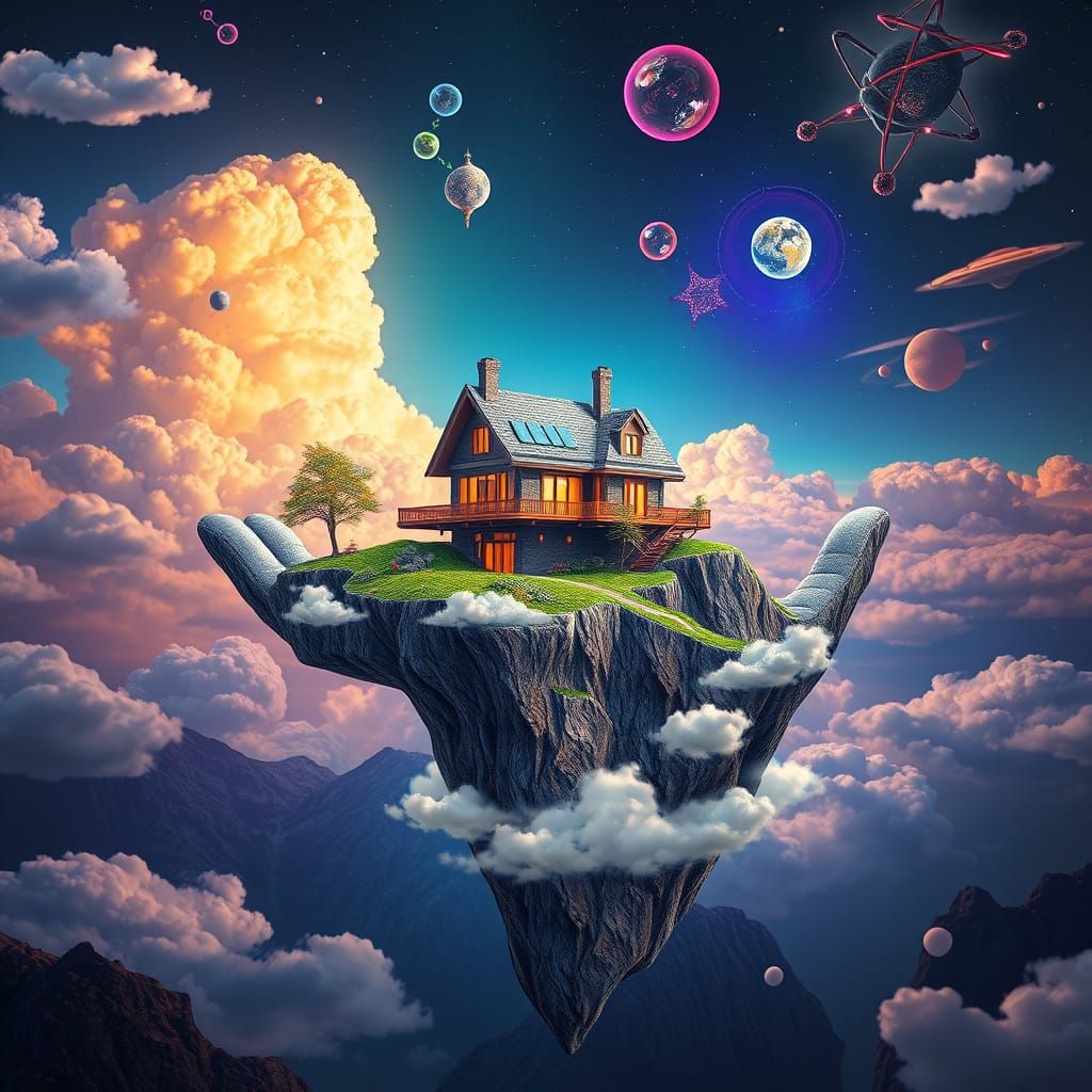 Surreal Home on Hand Mountain with Rainbow Aureoles