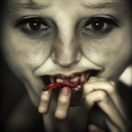 Vampire Woman Eats Rotten Salad Portrait