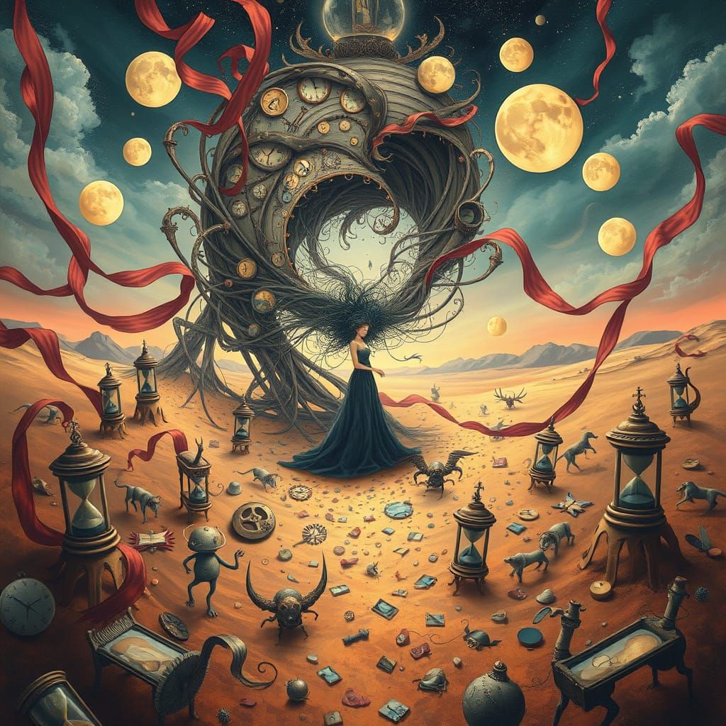 Dreamlike Figure in Abstract Vortex of Time