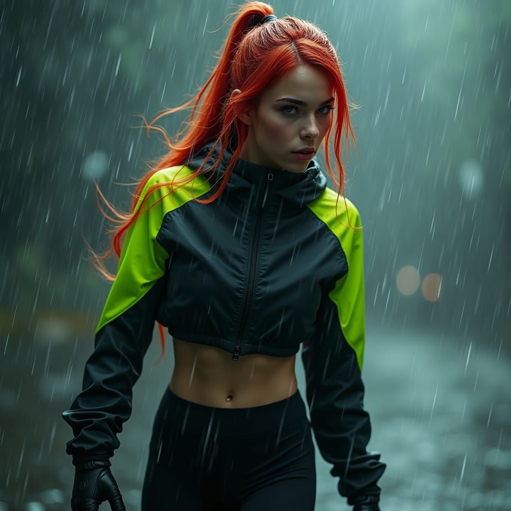 Redhaired Protagonist in Torrential Rain