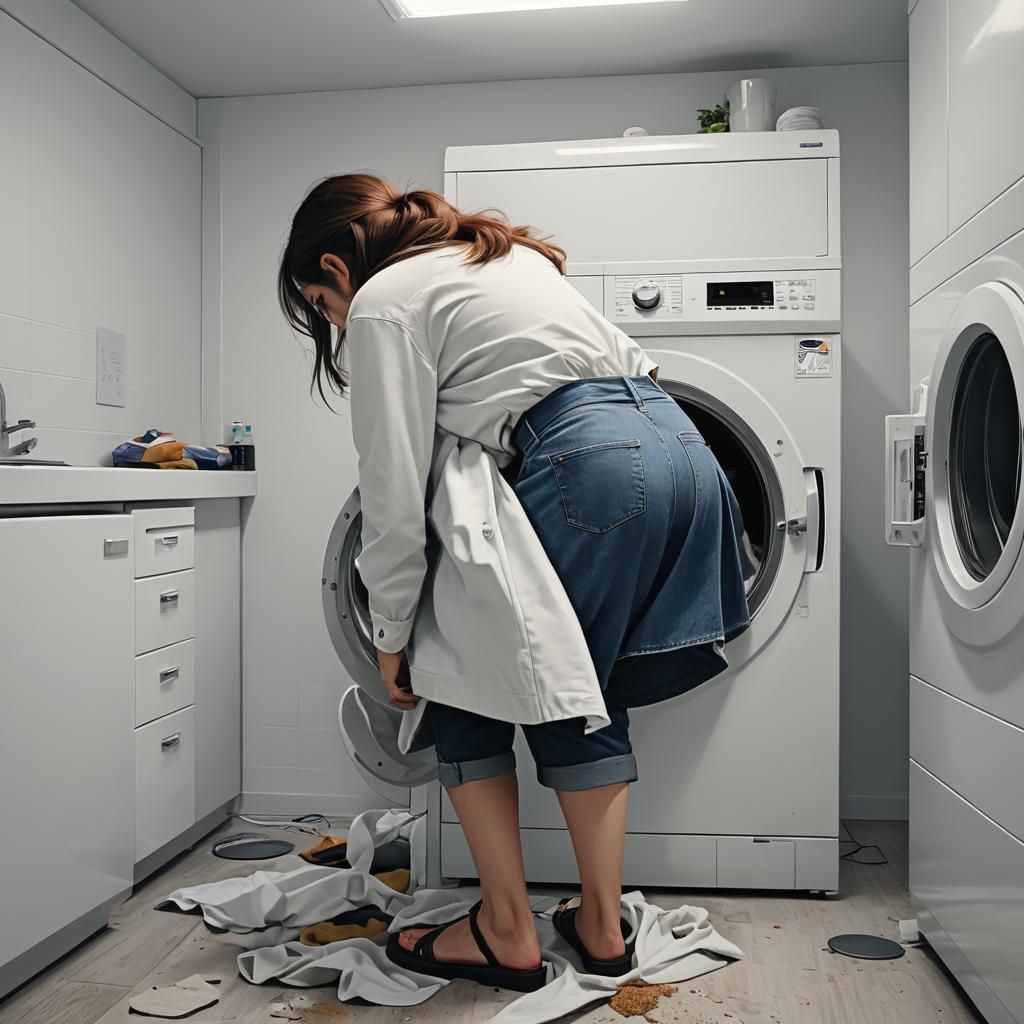 Girl Stuck in Washing Machine: Digital Art