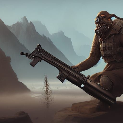 NCR Ranger Battles Monster in Detailed Matte Painting