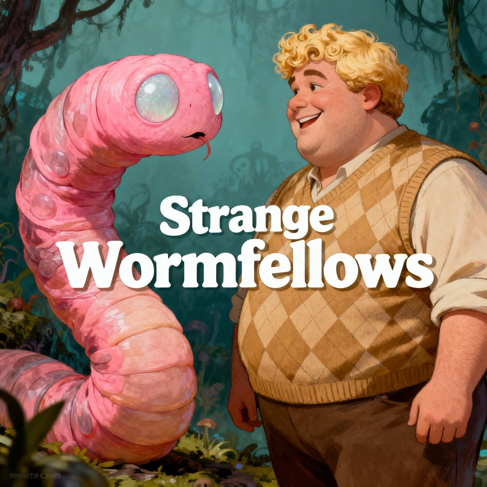 Renato Casaro Style Movie Poster: Man and Pink Worm