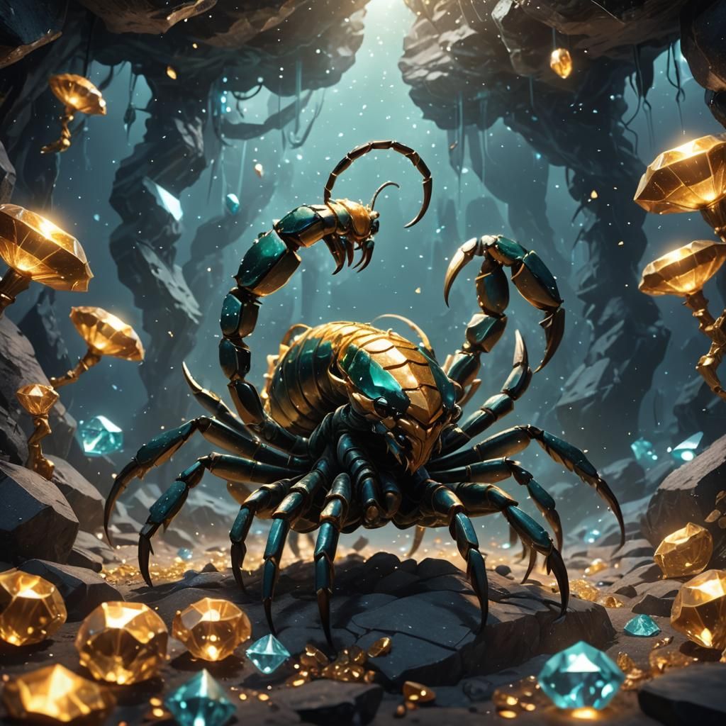 Diamond Scorpion in Crystalline Cave: 3D Anime Art
