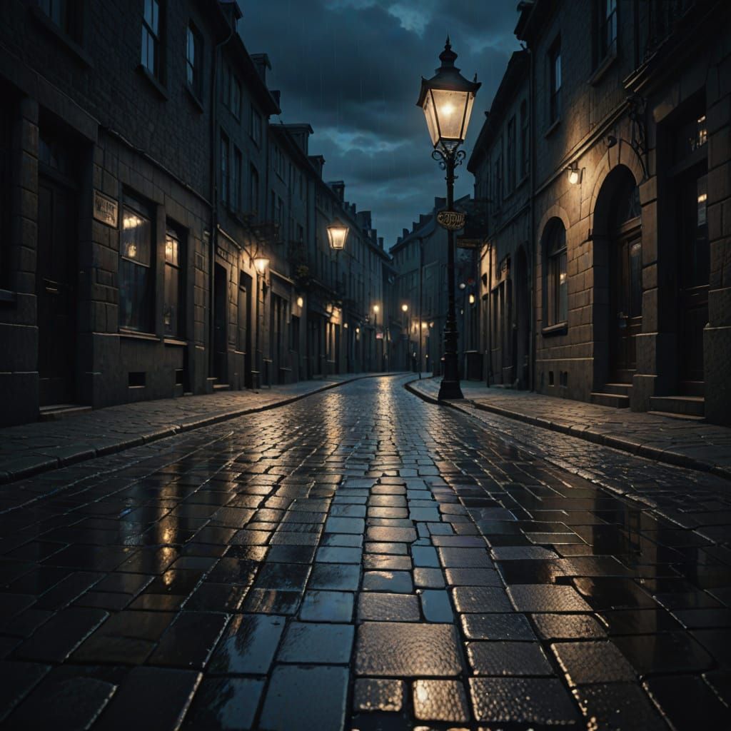 Grumpy Stained Glass Streetlamp in Film Noir Style