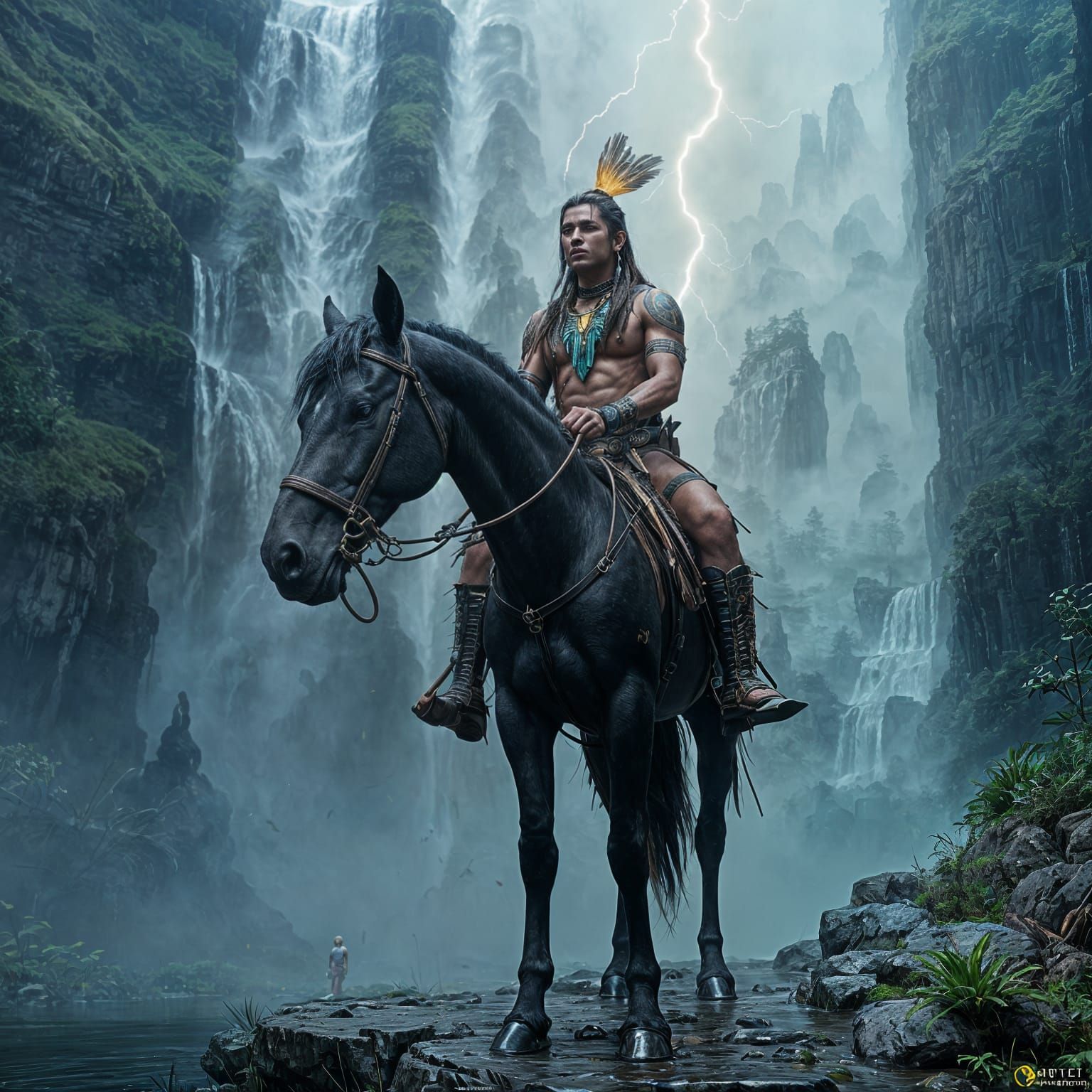 Indigenous Hunter Embarks on a Fantastical Quest Under Storm...