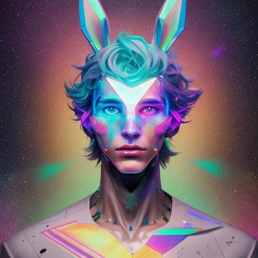 Holographic Cosmic Bunny Boy Illustration