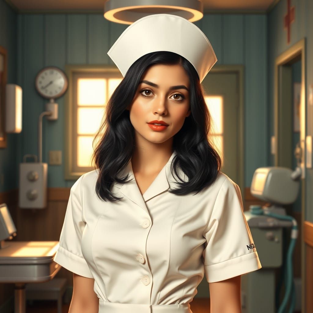 Vintage Nurse in 1940s Hospital Setting