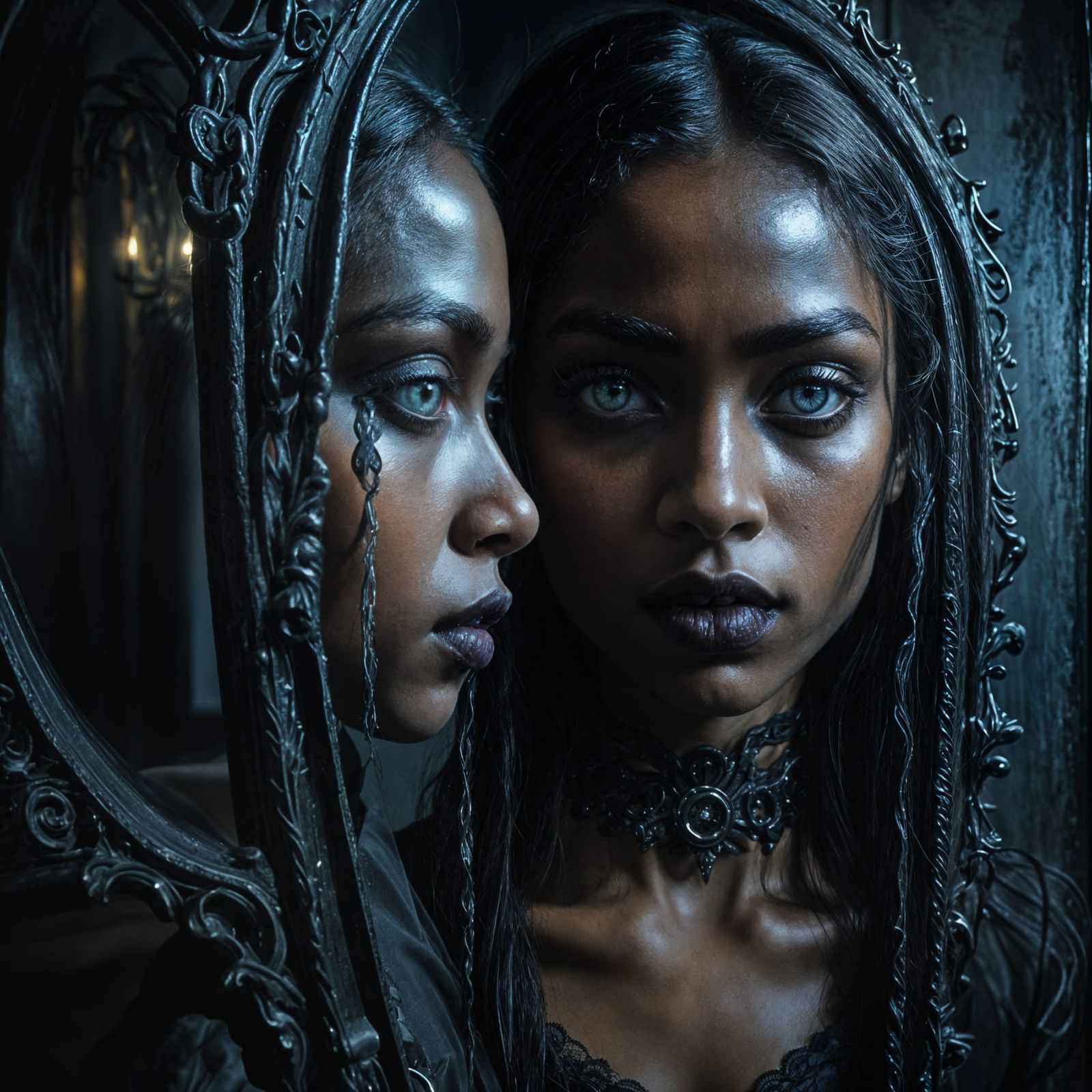 Ebony Woman with Hazel Eyes in Impressionism Style