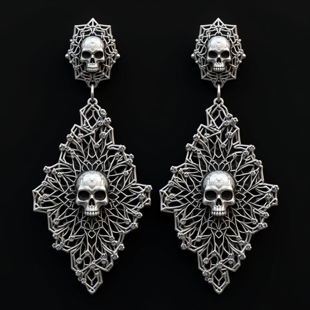 Terminator Tessellation: Silver and Black Geometric Earrings