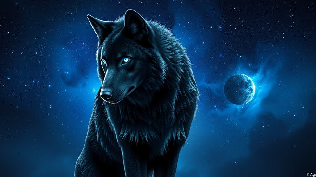 Regal Wolf with Obsidian Coat in Starry Night
