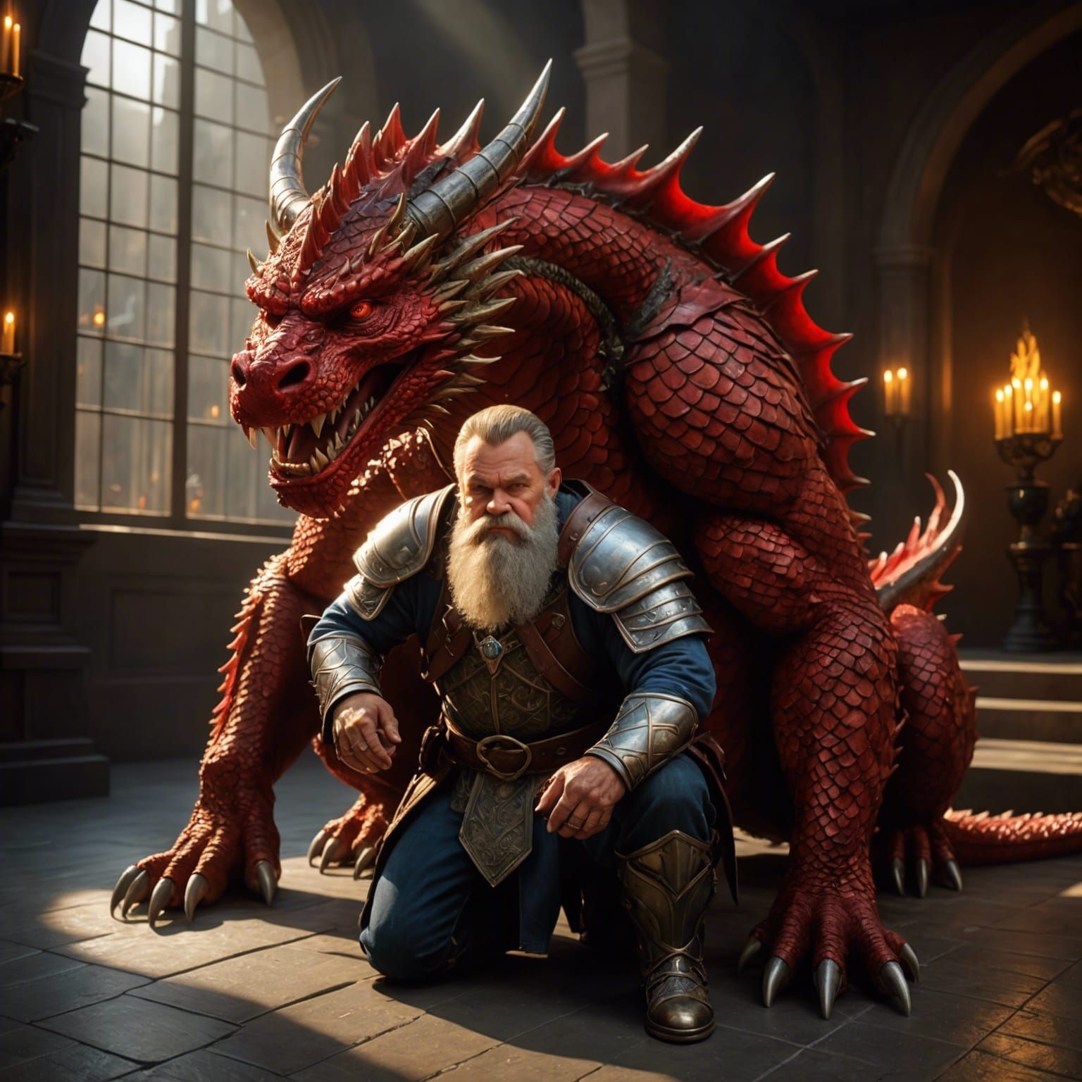 Dwarf King and Red Dragon in Throne Room