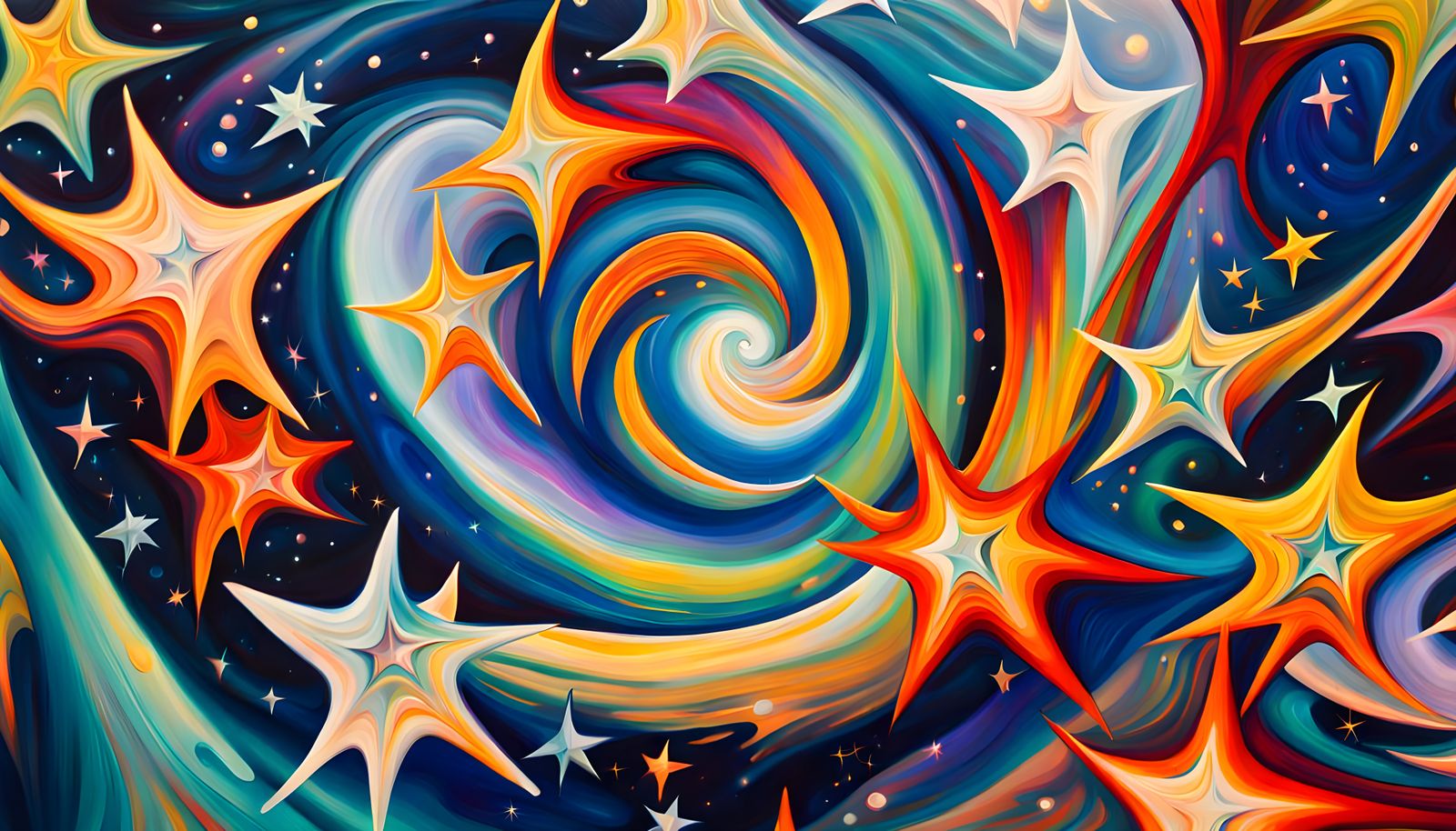 Iridescent Star Cluster in Abstract Expressionist Style