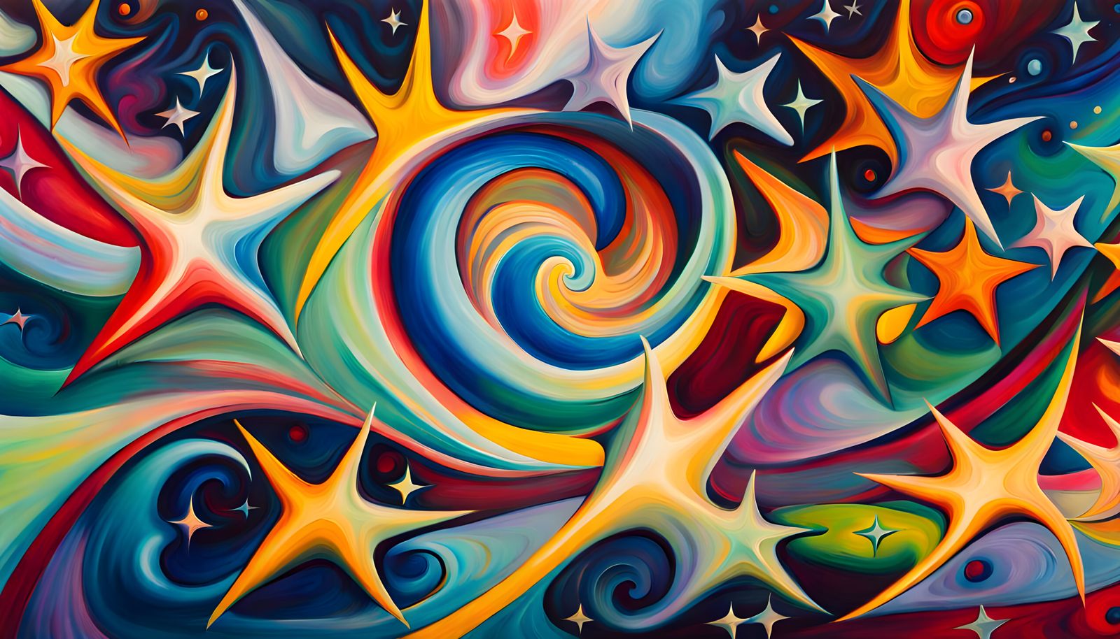 Iridescent Star Family in Abstract Expressionism