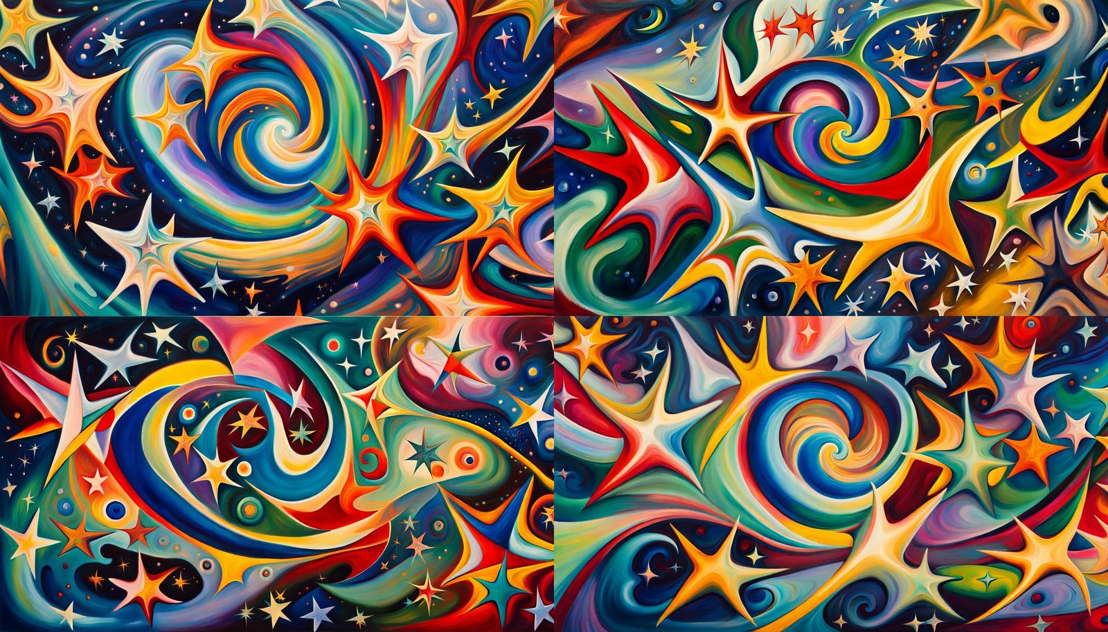 Iridescent Star Family in Abstract Expressionism Style