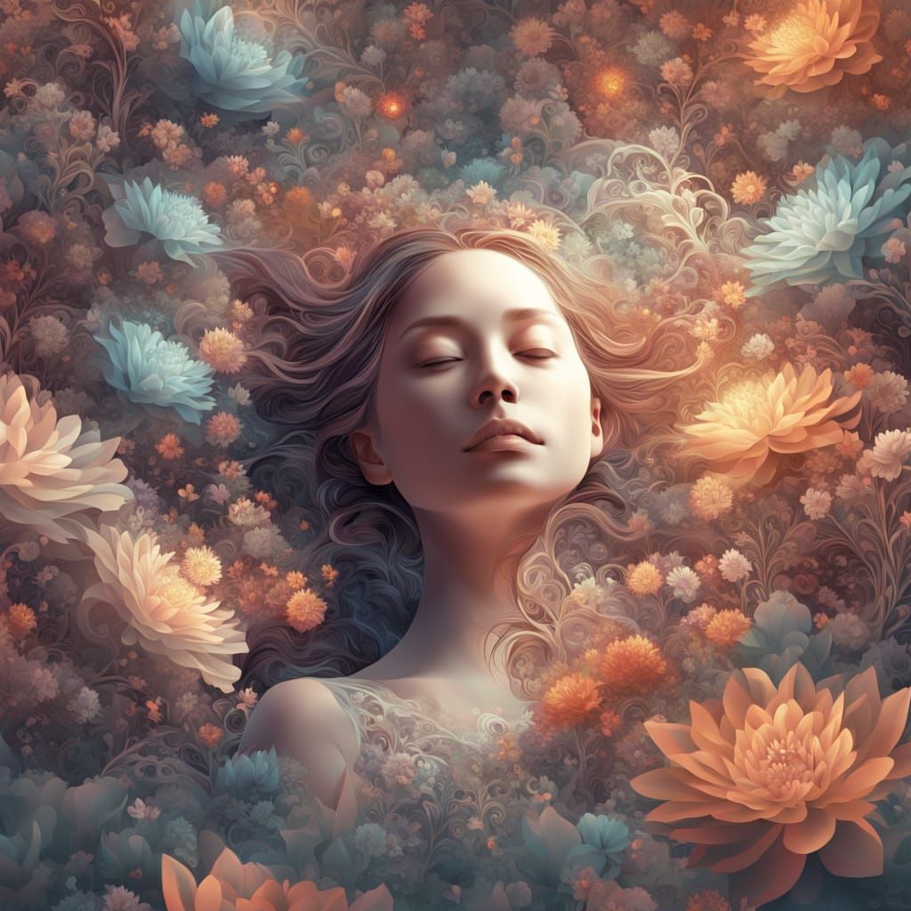 Woman Among Flowers: Abstract Fractal Digital Art