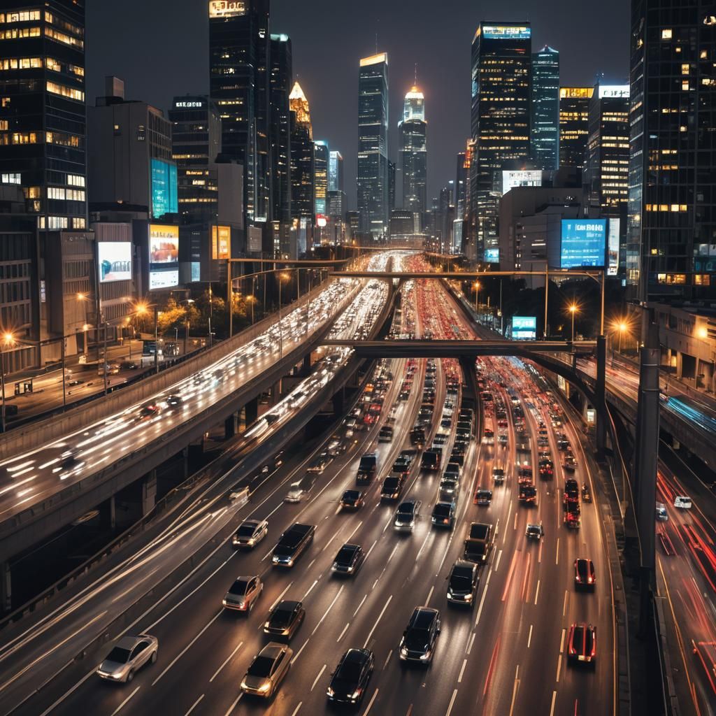 Dynamic Cityscape with Blurred Headlights Time-Lapse