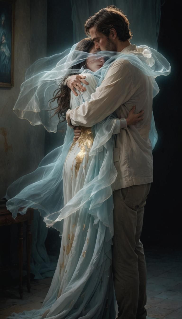 Ghostly Embrace: A Romance Concept Art in Digital Style