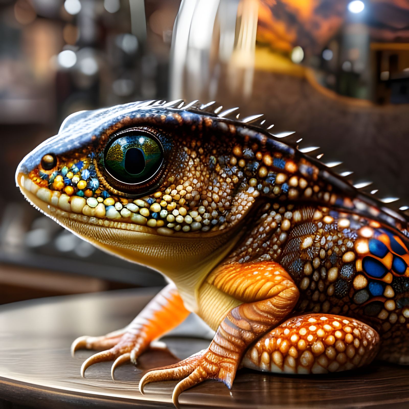 Adorable Newt in Cafe, Rococo Hyperdetailed Art