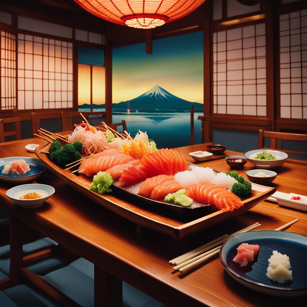 Opulent Sashimi Platter in Golden Cinematic Light