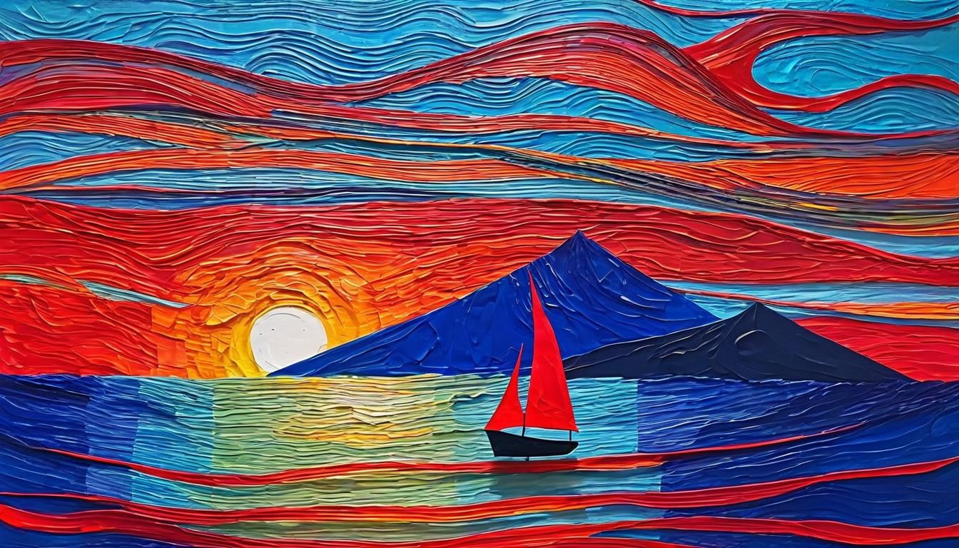 Abstract Sunset with Red Sails