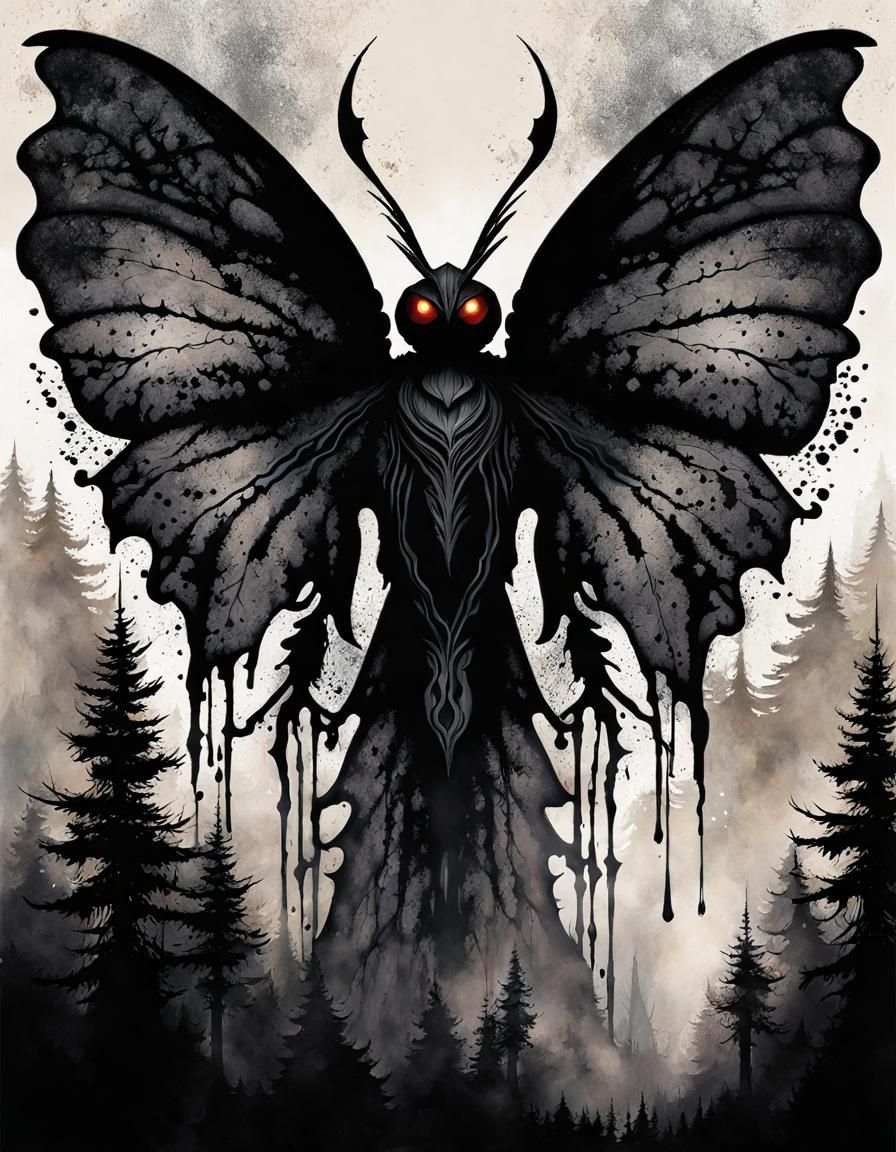 Mothman Portrait in Dark Fantasy Ink Painting