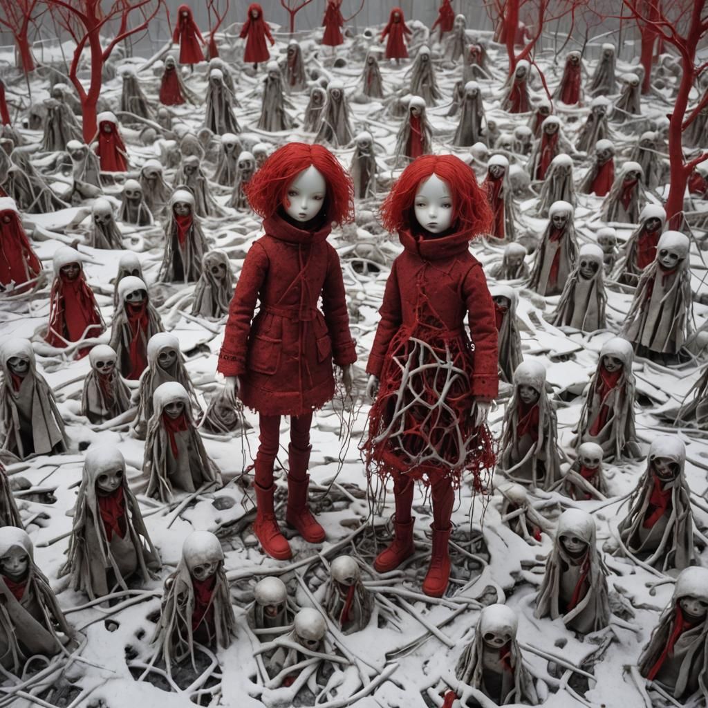 Doll Stands Vigilant Amidst Apocalyptic Winter Scene