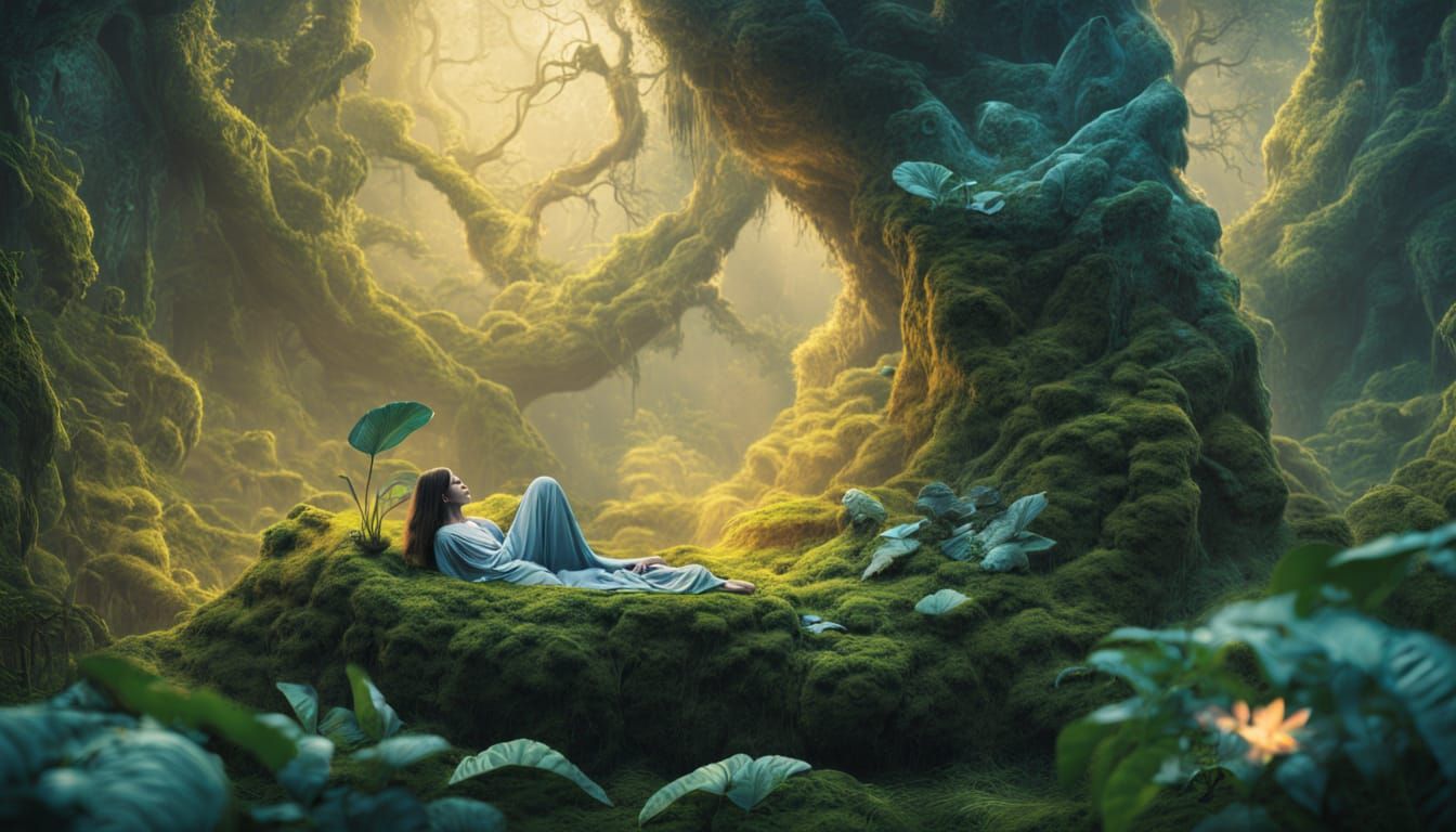 Dreamlike Slumber on Crystalline Geode, Digital Art