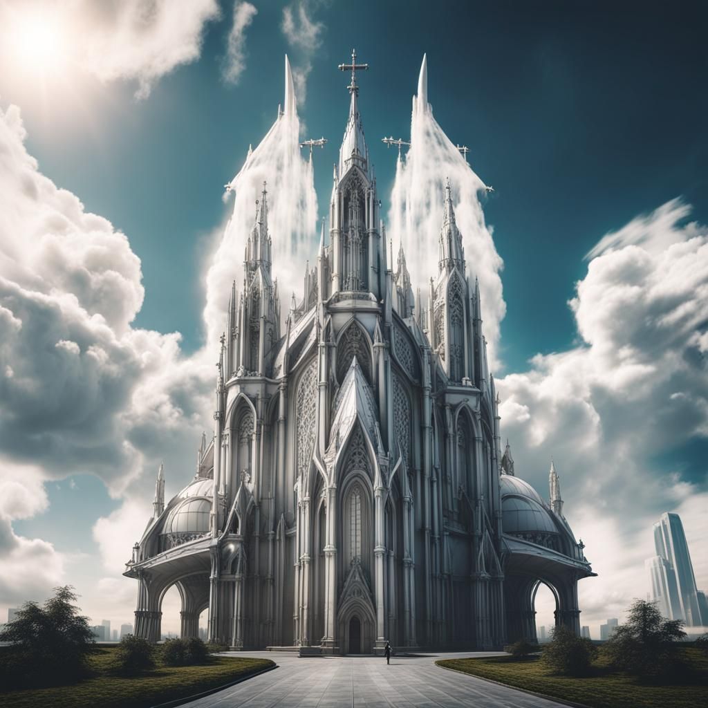 Futuristic Solarpunk Cathedral in the Sky