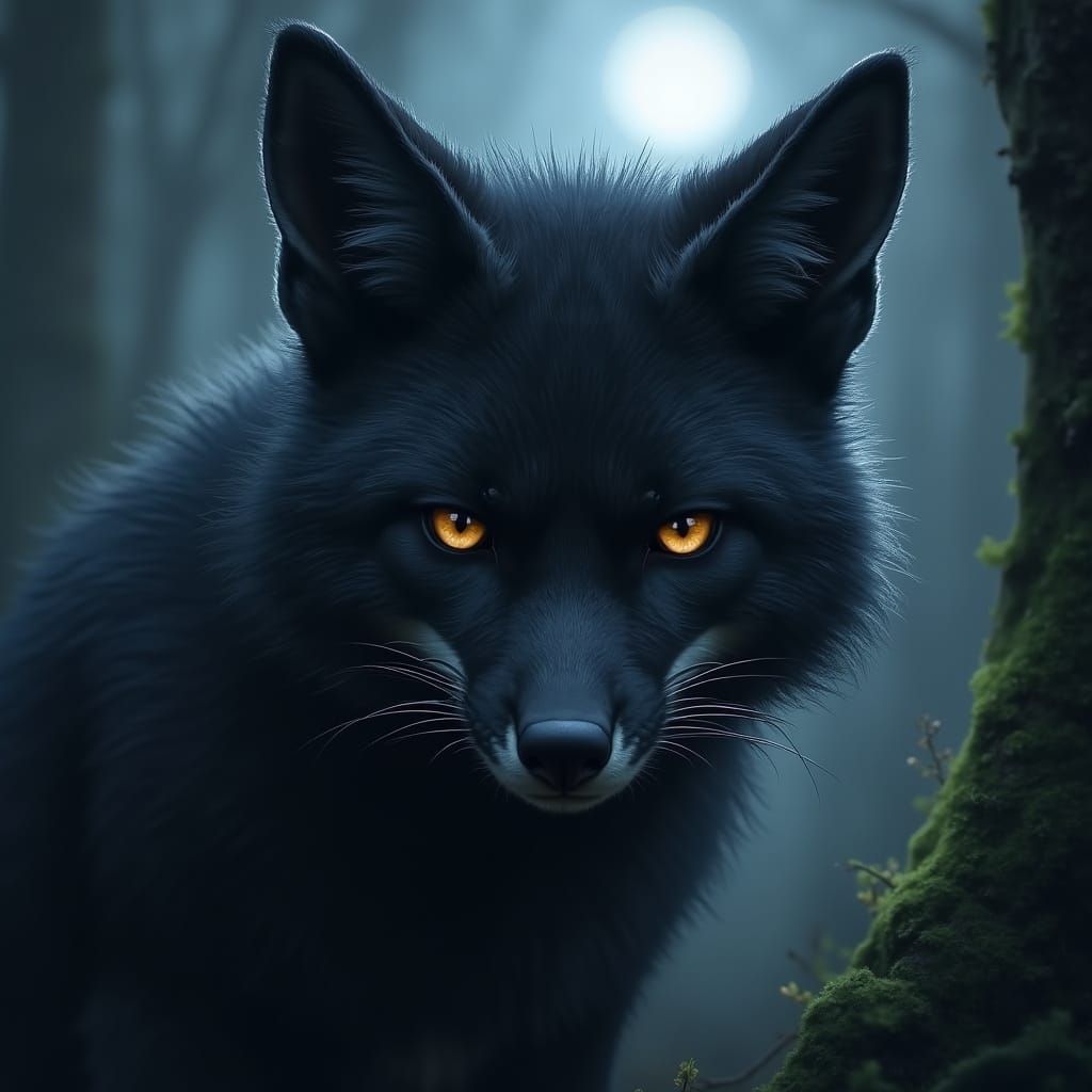 Mystical Fox-Panther in Ominous Forest