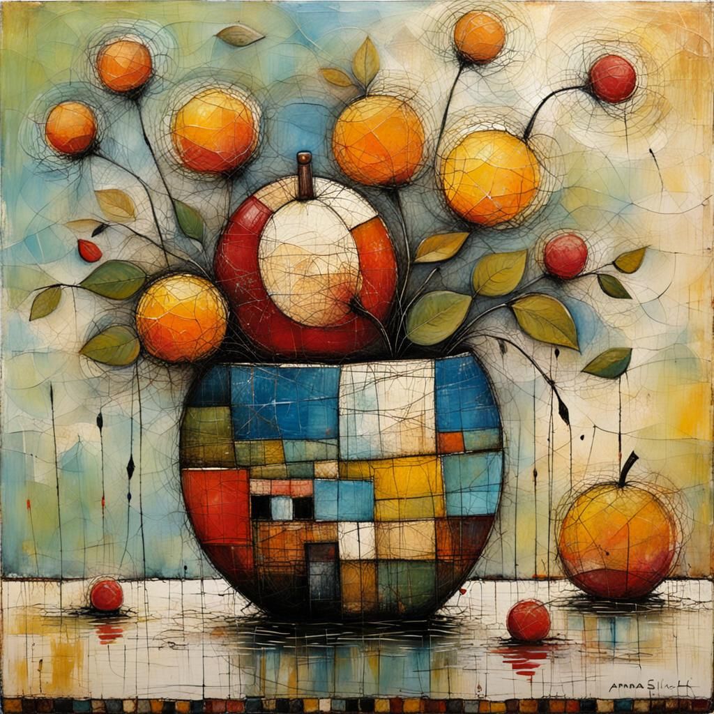 Textured Encaustic Painting in Primitive Style