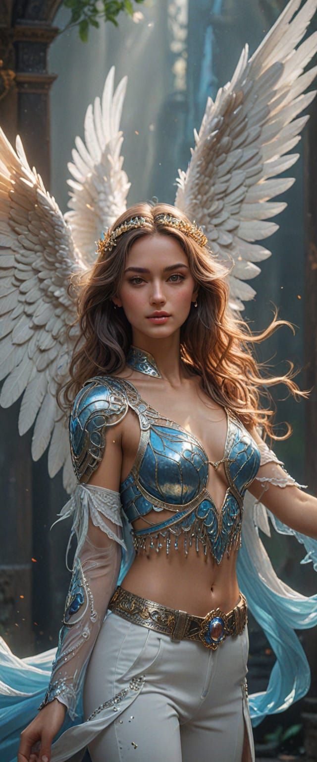 Stunning Blue Angel Portrait in Detailed Matte Painting Styl...