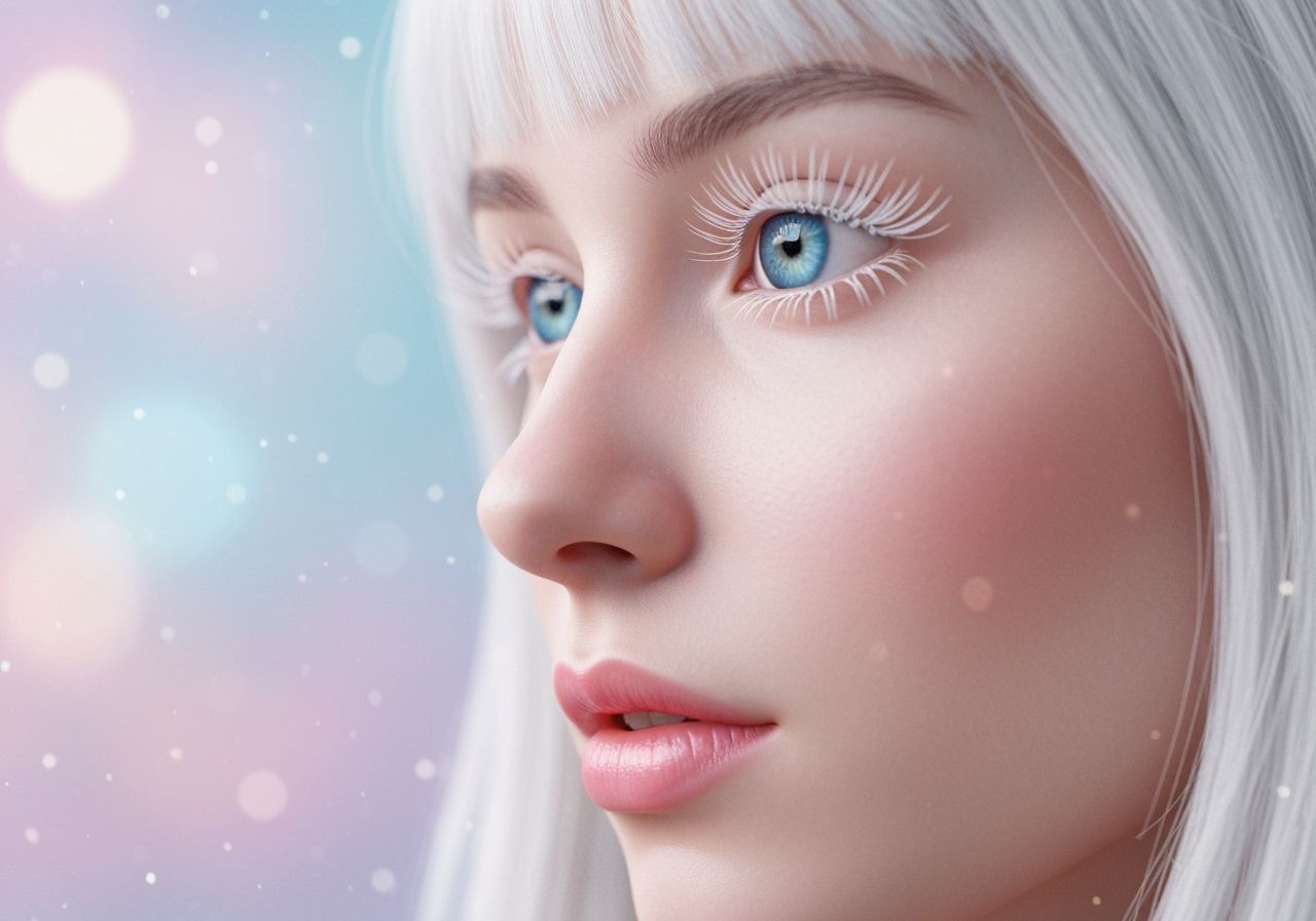 Woman with White Eyelashes in Hyper-Realistic Digital Art