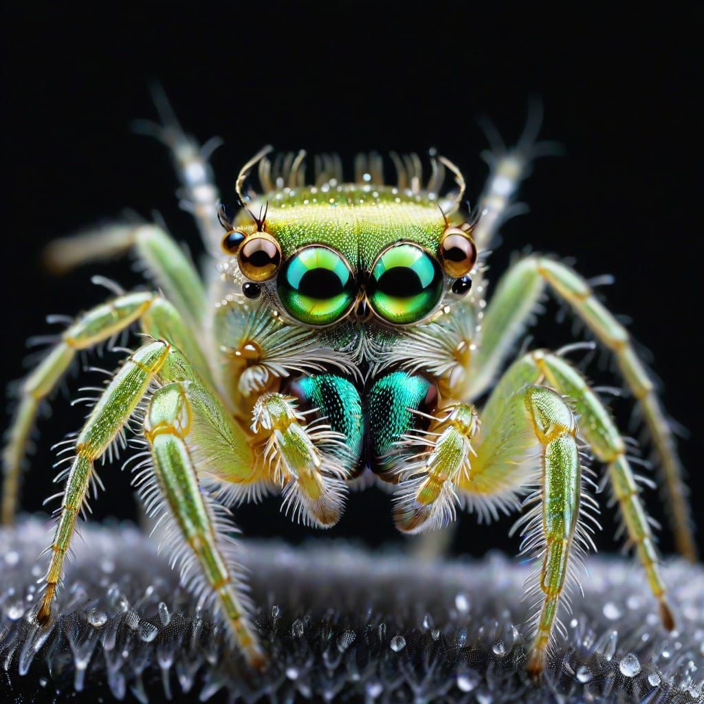 Iridescent Jumping Spider in Klimt-Inspired Sparklecore