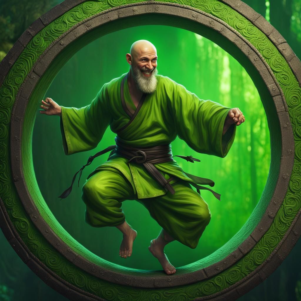 Monk Martial Artist Emerges from Green Portal
