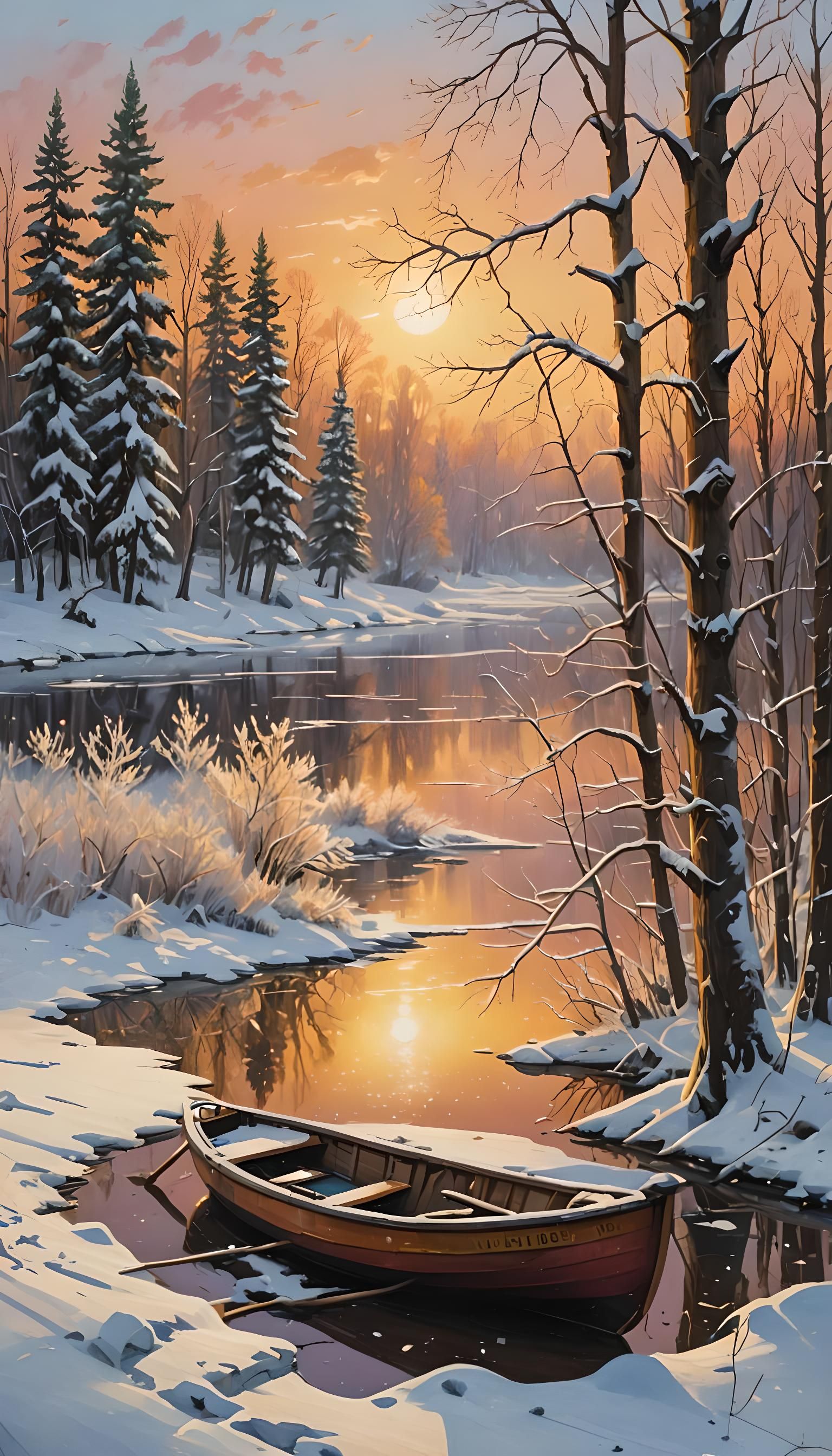 Boat on Snowy River at Sunset